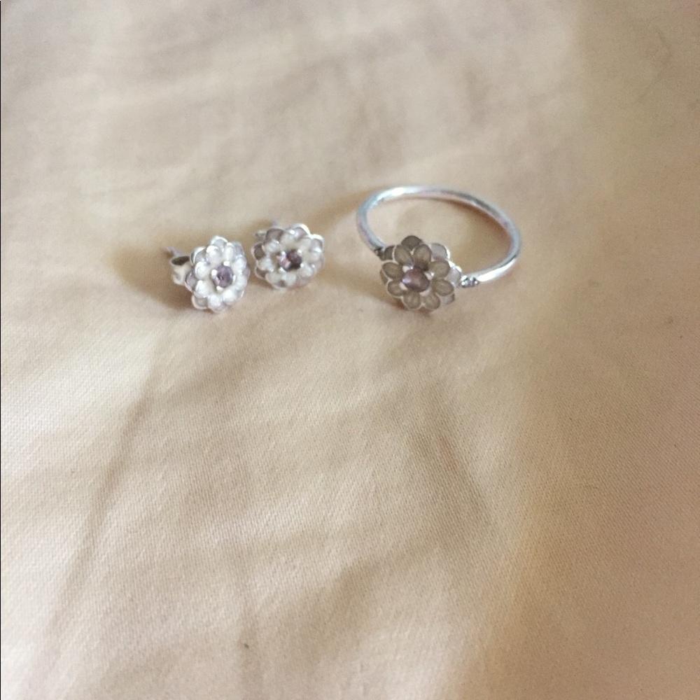 Pandora Lotus Ring and Earrings